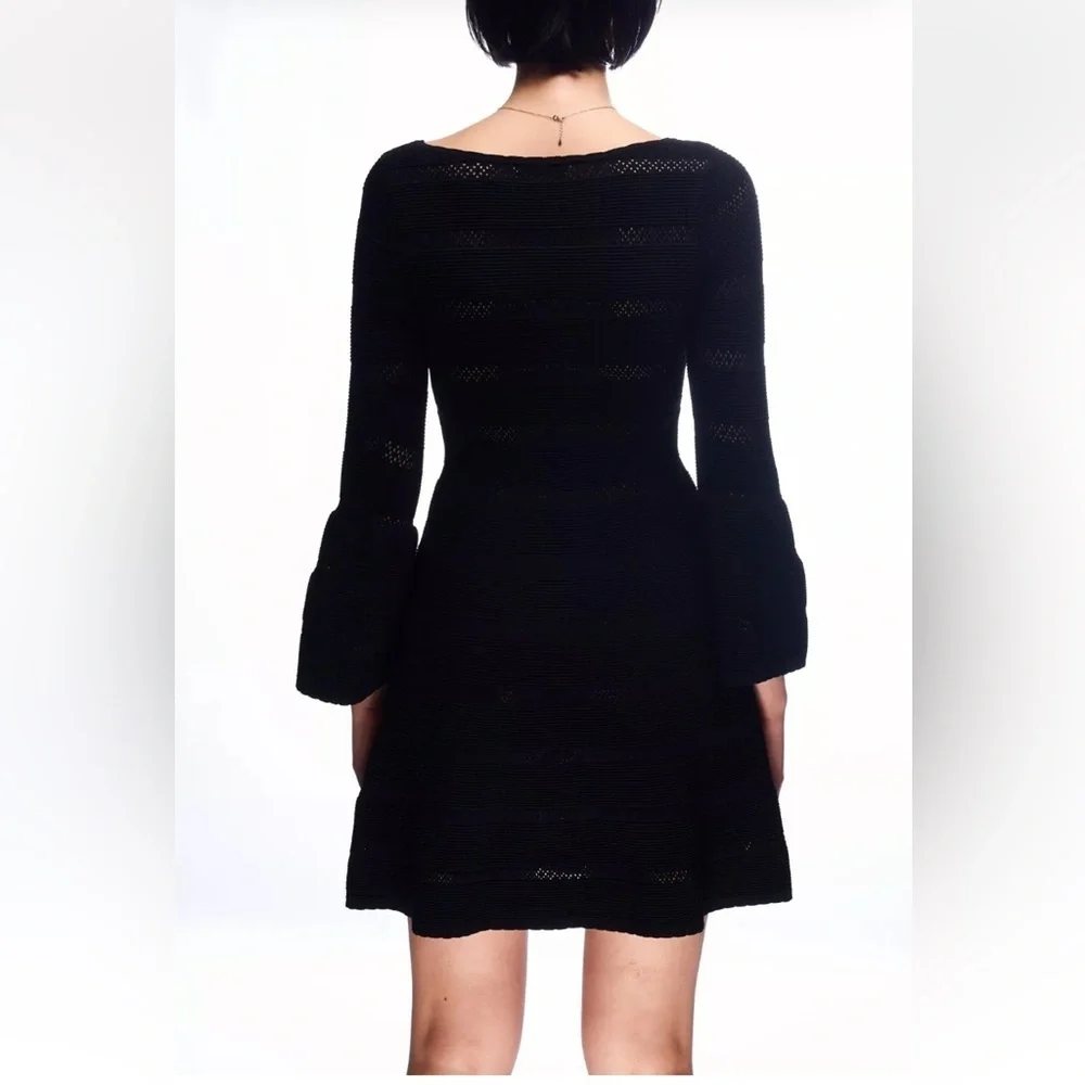 Sandro Paris Carmen Women’s Black Knit Stretch Sweater Dress Fluted Cuffs Sz S - Picture 9 of 16